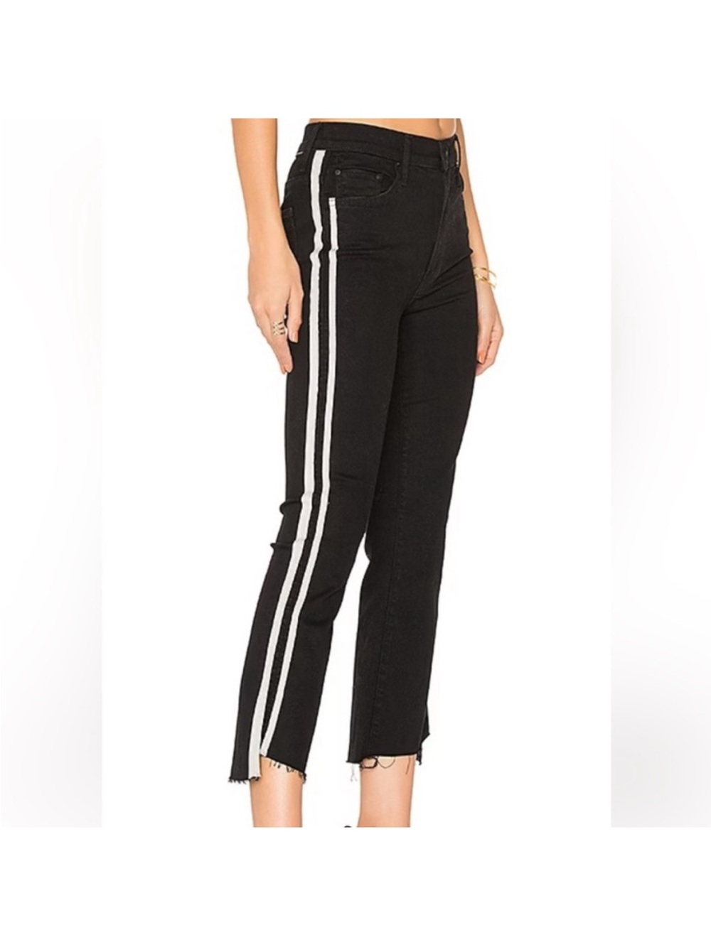 Mother Guilty Racer Black Stripe Cropped Jeans
